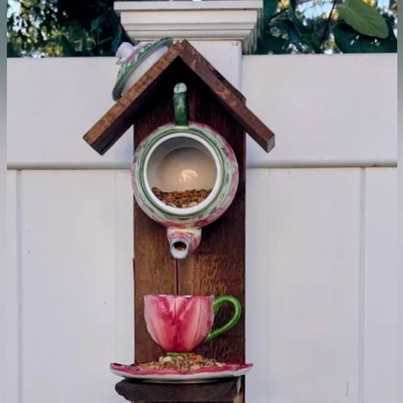 Handcrafted Rustic Wooden Bird Feeder Somewhere Over The Rainbow - Picture 12 of 16